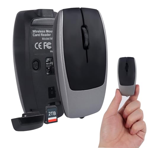 elec Space Mini Bluetooth Wireless Mouse with TF Card Reader, Rechargeable, Silent Click, Portable for Laptop, PC, Travel, Office & Home Use (Grey)