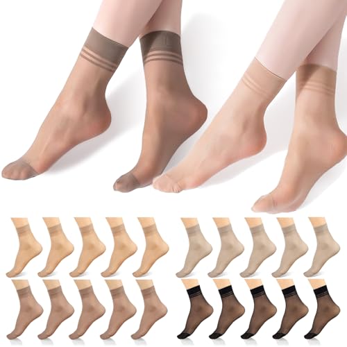 bropapa 20 Pairs Women's Sheer Socks,Nylon Ankle High,Ultra Thin,See Through,Cool Soft Short Dress Stockings Anti-Snag,Hosiery Socks