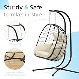 Double Egg Chair wth Stand Hammock Swing Chair Foldable Hanging Loveseat, UV Resistant Removable Cushions, 700LBS Capacity for Bedroom, Balcony, Garden(BK-BE)