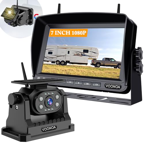 Wireless Magnetic Backup Camera, 9600mAh Battery Powered Rechargeable Waterproof HD Solar Back Up Rear View Bluetooth Hitch Camera with 7 Inch 1080P Monitor System for Car Truck Trailer RV VN003