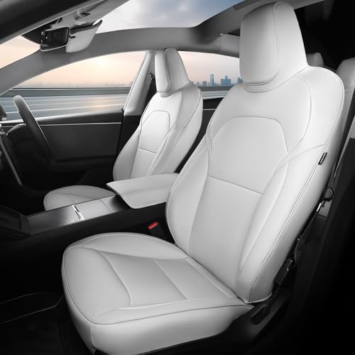 FEINEPRO Customized Seat Cover for Tesla Model 3 2024 2025, 5 Seater Seat Cover Full Set Nappa Faux Leather Replacement Accessories White