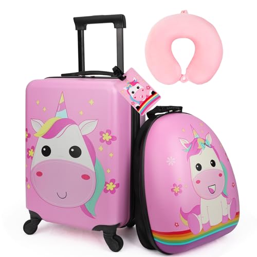 emissary Kids Luggage With Wheels For Girls, Unicorn Kids Luggage Set, Childrens Luggage For Girls With Wheels, Kids Suitcases With Wheels For Girl, Toddler Suitcase For Girls, Travel Luggage For Kids