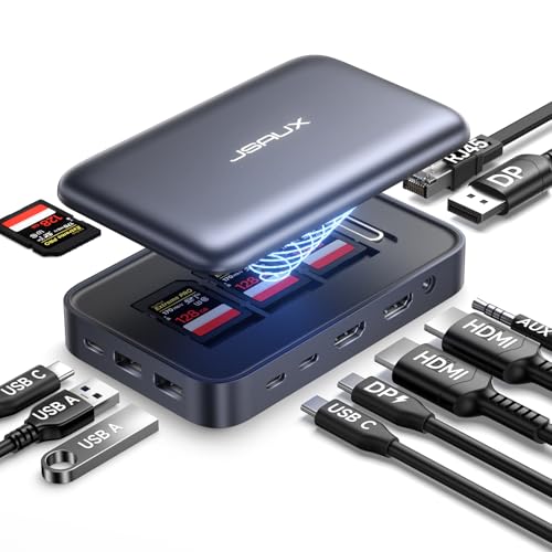 JSAUX 12 in 1 USB C Docking Station 3 Monitors for MacBook/Dell/HP/Lenovo/Steam Deck/Portable Monitor, Laptop Docking Station with 4K DP, 4K HDMI*2, 100W PD, USB 3.0, 1000Mbps Ethernet, SD/TF