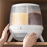 KouRy Rotating Rice Dispenser Cereal Dispenser Containers Bucket Automatic Grain Dry Food Storage Bin Grains Dispense (White)