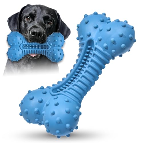 Ouilter Dog Toys for Aggressive Chewers, Chew Toys for Medium Large Dogs, Durable Natural Rubber Toys with Bacon Flavor, Indestructible Dog Toy,Blue