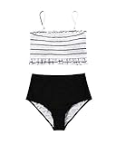 RXRXCOCO Womens Shirred Bandeau Bikini Cute Two Piece Swimsuit Off Shoulder High Waist Bathing Suit White Large