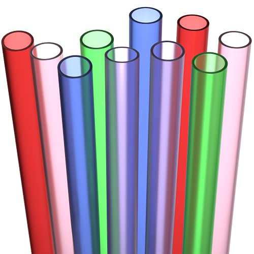 Fiesta First 10 EXTRA WIDE Long Reusable Hard Plastic Drinking Straws + Cleaning Brush - Fat Thick Large Jumbo Straws for Smoothies, Boba, Bubble Tea - Assorted - Dishwasher Safe BPA Free