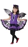 EOZY Girls Bat Vampire Costume Kids Halloween Clothes Animal Cosplay Purple Dress (7-9 Years)