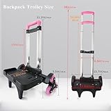 Backpack Trolley Wheeled Cart- Foldable Aluminium Alloy Hand Truck with 6 Wheels and Luggage Strap for Backpacks and Travel Luggage,Backpack Cart with Edge Guard Base,Rolling Backpack Dolly