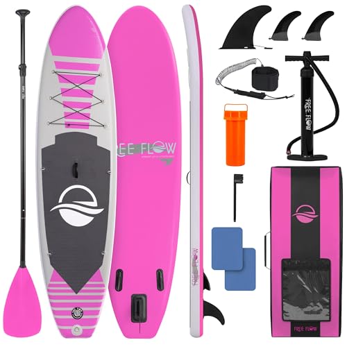 SereneLife Inflatable Stand Up Paddle Board (6" Thick) with Premium SUP Accessories & Carry Bag | Wide Stance, Bottom Fin for Paddling, Surf Control, Non-Slip Deck | Youth & Adult Standing Boat, Pink