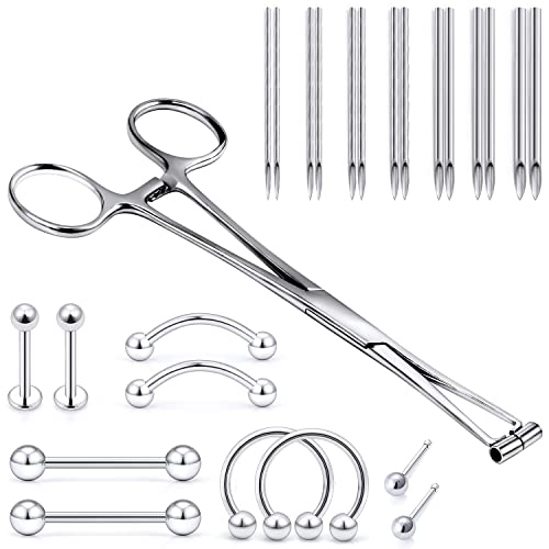 Vsnnsns 316L Surgical Steel Septum Forceps Piercing Clamp Tools with 10G 12G 13G 14G 16G 18G 20G Piercing Needles for Septum Nose Rings Lip Tongue Eyebrow Belly Rings Ear Piercing Jewelry
