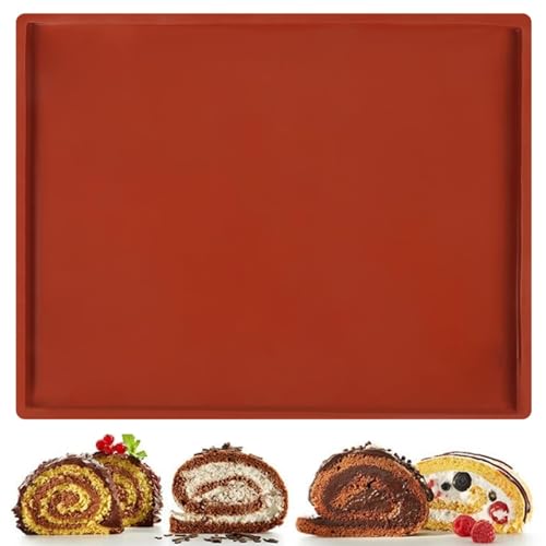 Jelly Roll Pan Silicone, Large Swiss Roll Cake Mat Flexible Silicone Baking Sheet, 14.17x11 in Baking Mats Silicone for Baking Sheets, Nonstick Silicone Baking Tray (Brown)