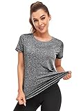 Abrooical Womens Crew Neck Casual Workout Tops Activewear Yoga Gym Sports Shirts Stretch Tunic Dark Grey X-Large