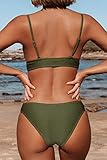 Cupshe Fashion Women's Solid Color Sexy Triangle Bikini Set Padded Swimsuit Beach Swimwear ,Army Green,Large