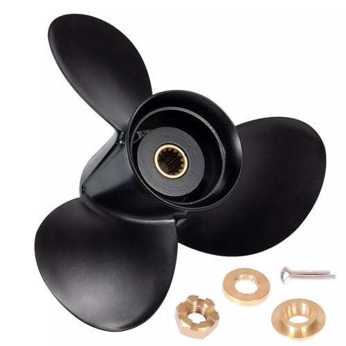 MARKGOO 0763486 Propeller for OMC Johnson Evinrude Outboard 20 25 30 35 HP Boat Motor Engine Parts 3 Blade Aluminum Prop 10X15 Pitch RH 14 Spline Tooth with Hardware Nut Kit 763486