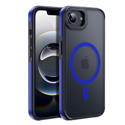 Yzoiko Strong Magnetic for iPhone 16E Case [5X Military-Grade Protection for iPhone 16E Phone case] Compatible with fit MagSafe Shockproof Translucent Slim Thin Case for iPhone 16E-6.1", Blue Bumper