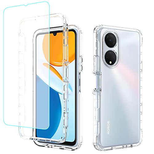 Tothedu Phone Case for Honor X7 Case, CMA-LX2 CMA-LX1 Case with Tempered-Glass Screen Protector, Clear Full Body Protective Hard PC Shell TPU Bumper Cover Cases for Huawei Honor X7 (Clear)