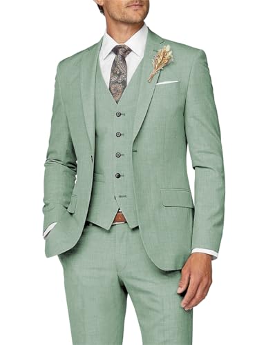Wangyue 3 Piece Slim Fit Suit for Men - Wedding, Prom, Tuxedo, Business Dinner Party - Sage Green, S