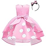 IBTOM CASTLE Girls Polka Dot Halloween Christmas Princess Party Cosplay Pageant Fancy Costume Tutu Birthday Dress up+ Mouse Ears Headband Vacation Ladybug Mini Theme Park Sundress Hilow-Pink 4-5T