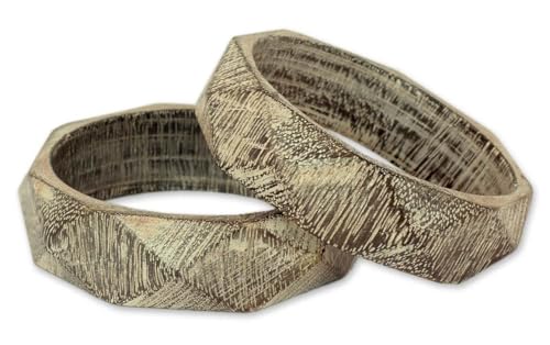 NOVICA Artisan Handmade Wood Bangle Bracelets Carved in India Pair Mango Natural Materials Eco Friendly Nature [8 in Inner Circ. x 0.8 in W] ' Vintage Forest' Pair