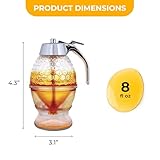 Hunnibi Glass Honey Dispenser - Clear - No Drip, with Stand, Stainless Steel TOP - Honey Pot, Honey Jar, Syrup Dispenser