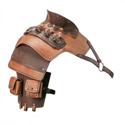 SUMGOGO Single Shoulder Armor Vials Coin Pouch Retro Medieval Knight Shoulder Armors Pauldron Renaissance Cosplay Viking Costume (Brown a)