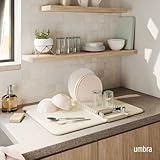 Umbra Udry Dish Rack and Microfiber Drying Mat – Space-Saving Design Folds Up for Easy Storage, Basic Rack, Linen