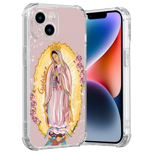 MMYAJT Flesh Virgencita Phone Case Fit for iPhone 14 —Wireless Charging Shockproof Clear Mexico Virgen de Guadalupe Phone Cover Gift for Boy Girl Men Women