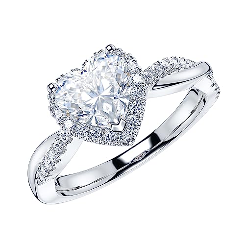 THELANDA Sterling Silver Petite Twisted Vine 1CT Heart-shaped Genuine Moissanite Halo Engagement Ring Promise Ring (7)