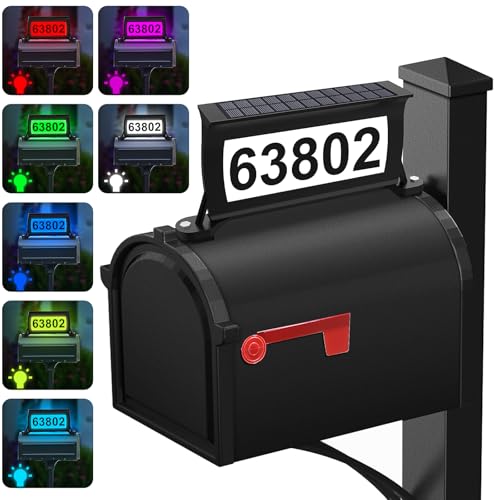 Etetale Solar Address Sign for Mailbox, RGB & Cool White & Color Changing Solar Mailbox Light, Double-Side Lighted Mailbox Topper, House Numbers for Outside (No-Drilling Option Available)