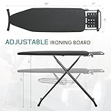 Ironing Board 48x15 in, RAINHOL Large Heavy Duty Ironing Boards Full Size with Pad and Cover, Height Adjustable Iron Stand with Storage Tray and Iron Rest, Black