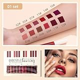 QiBest 12Pcs Matte Liquid Lipstick Set for Girls & Women, 24 Hours Long Lasting Waterproof Nude & Dark Red Lip Gloss Makeup Gift Kits, Velvet Non-Stick Cup Mate Duracion 24 Horas Originales Lip Stains