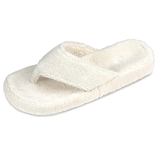 Acorn Women's Spa Thong Slippers with Cloud Contour Comfort - Arch Support and Plush Fluffy Terry Lining, Perfect for Beach, Camping, Poolside, or Bathroom Wear, Natural, 6.5 - 7.5