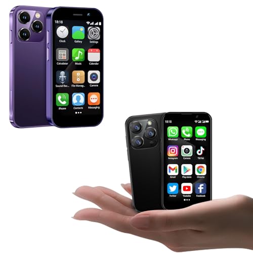 2 Sets of Soyes Mini Phone Bundle: World's Smallest 3.0" HD Touch Screen 4G Unlocked Android Mini Smartphones for Kids & Students - 2 Color Combos (Black & Purple), Dual SIM, Face ID