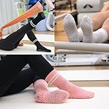 Toes Home Pilates Socks for Women with Grippers, Non Slip Yoga Crew Socks for Barre Hospital Exercise Workout Sticky Athletic Slipper Socks 4 Pairs