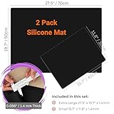 1.4MM THICK | 2 Pack Silicone Mats for Kitchen Counter, X-Large 27.5"x19.7" + Small 15.7"x11.8", Heat Resistant Mat, Kitchen Counter Top Covers, Non-Slip, Easy to Clean & Multipurpose Use, Black