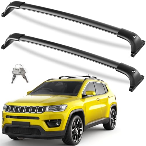 KINGGERI 260lbs Lockable Roof Racks Cross Bars Compatible with Jeep Compass 2018-2025, Heavy Duty All Aluminum Crossbars Rooftop Cargo Basket Luggage Kayak Canoe Snowboard Bike
