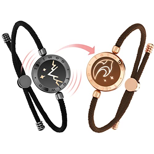 TOTWOO Long Distance Bracelets for Couples, Vibration & Light Up Bracelet, Montain & Sea Long Distance Relationship Gifts for Girlfriend Boyfriend, Bluetooth Smart Pairing Jewelry (Milan Rope | Black Rose Gold)