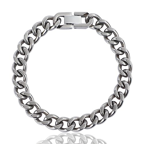 SanThree 9.5mm Pure Titanium Curb Cuban Link Chain Bracelet for Men, Lightweight Skin-Friendly Hip Hop Titanium Bracelets Gifts for Graduation Birthday Valentines Fathers Day, 8 Inches