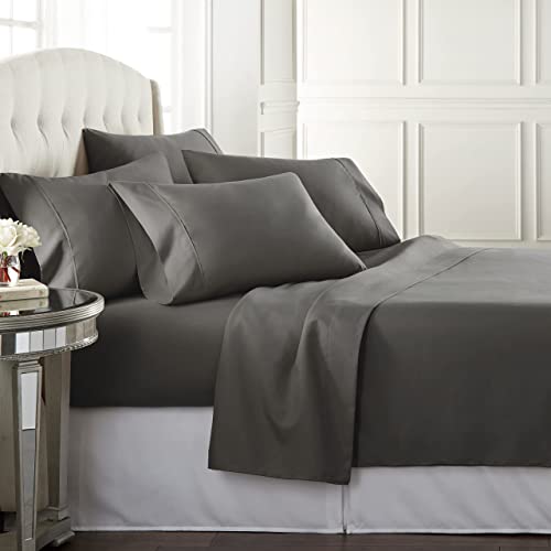 Queen Sheet Set 6 Piece Hotel Quality Bed Sheet w/ 4 Pillowcases - Microfiber Sheet Sets with Deep Pockets, Breathable Cooling Wrinkle Free, Machine Washable 6 Pc Sheets for Queen Size Bed, Gray