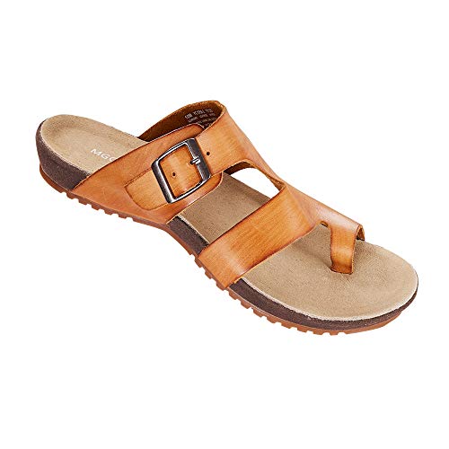 MGGMOKAY Mens Cow Leather Flip Flops Sandals,Tan,11