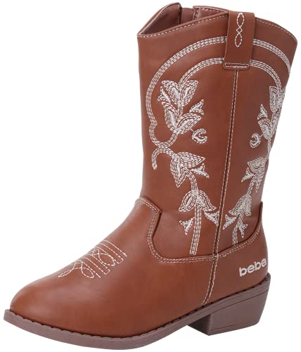 bebe Girls' Cowboy Boots - Classic Western Country Cowgirl Boots - Mid Calf Riding Shoes for Toddlers Little and Big Girls, Size 8T, Cognac