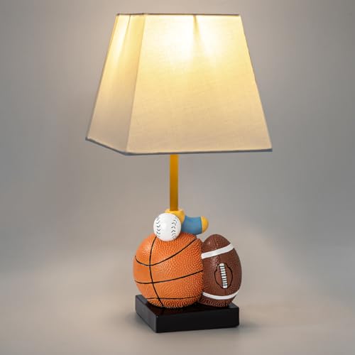 HERBESTBAY Kids Table Lamp, 14-Inch Bedside Lamp Adorable Football, Basketball, Hockey, and Baseball Design with Cute Shade - Ideal for Bedroom Decor, Includes LED Bulb