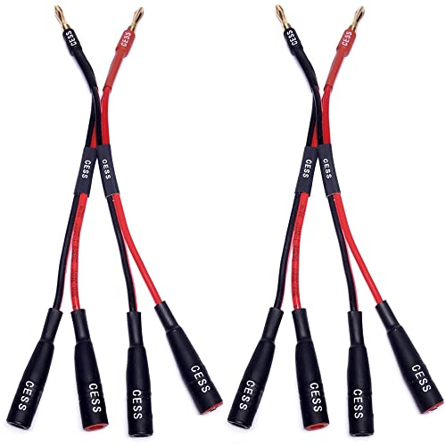 CESS-057x2 Dual Banana Plugs Splitter, 2 Male to 4 Female Banana Jack Adapter, 2-Channel Power Supply Splitter Cable, 14 AWG Soft Silicone Tinned Copper Wire