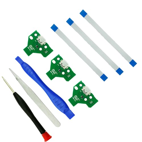 CTHTBZ 3pcs JDS-040 Replacement Charging Port for PlayStation 4 PS4 Controller,Assembly Charger Socket Board Connector Module for PS4, Flex Cable, Tool Screwdriver included (JDS-040)