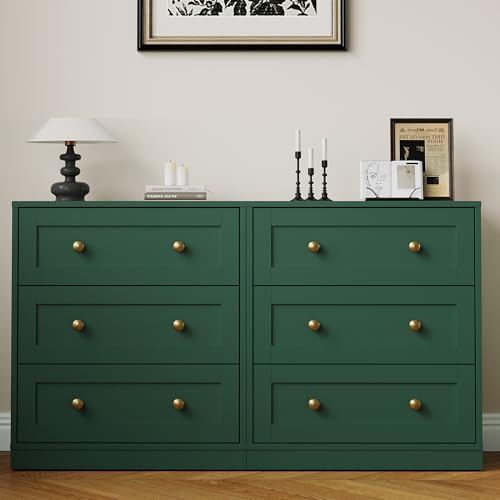 RoyalCraft 3 Drawer Nightstand Set of 2, Large Bedside Table with Golden Round Knobs, Modern Wood End Table, Accent Side Table Chest of Drawers for Bedroom, Living Room, Hallway, Closet, Green