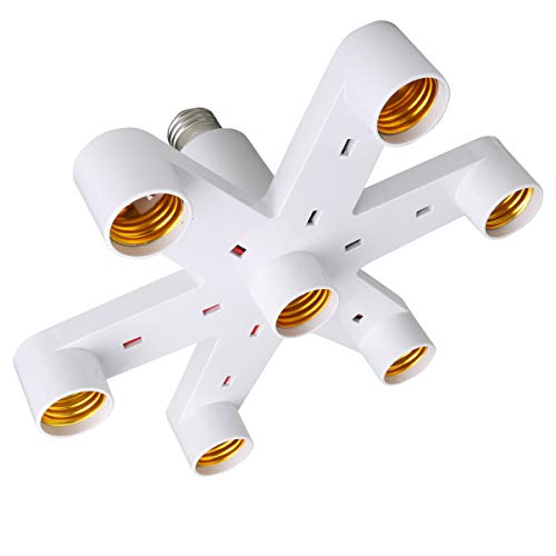 8T8 E26/E27 7 in 1 Light Bulb Socket Splitter Adapter, Standard LED Bulbs Lamp Base Holder Converter, Each Port 60 Watt, Total 420 Watt (E26 7 in 1)