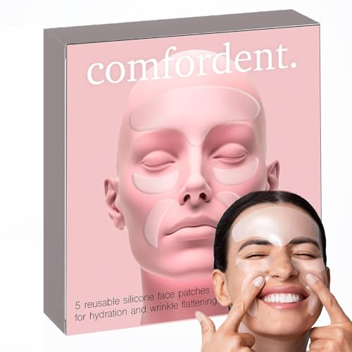 Comfordent Reusable Silicone Face Patch Set - 5 Wrinkle Patches for Overnight Fine Line & Crease Flattening - Forehead, Under-eye and Smile Lines Repair