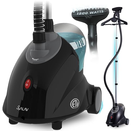 SALAV GS18-DJ Standing Garment Steamer with Roll Wheels for Easy Movement, 1.8L Water Tank for 1 Hour Continuous Steaming, Adjustable Pole for Storage, Includes Descaler Packet, 1500 watts
