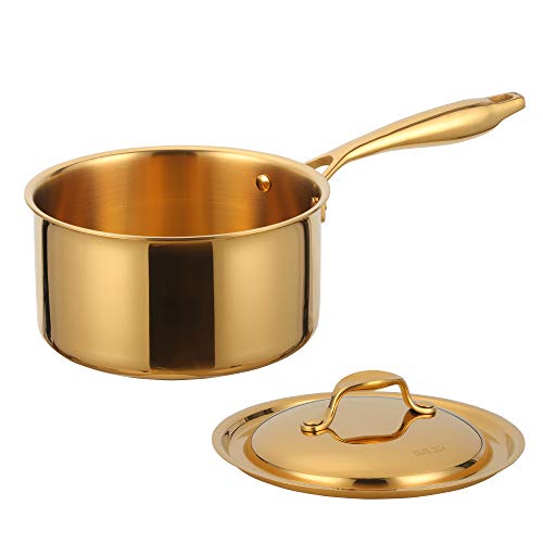 Stainless Steel Stock pot,Chef’s Pan, Non-toxic&Heat Resistant,Searing and braising meats, browning meats for savory stews, and preparing delicious soups (milk pot, gold)